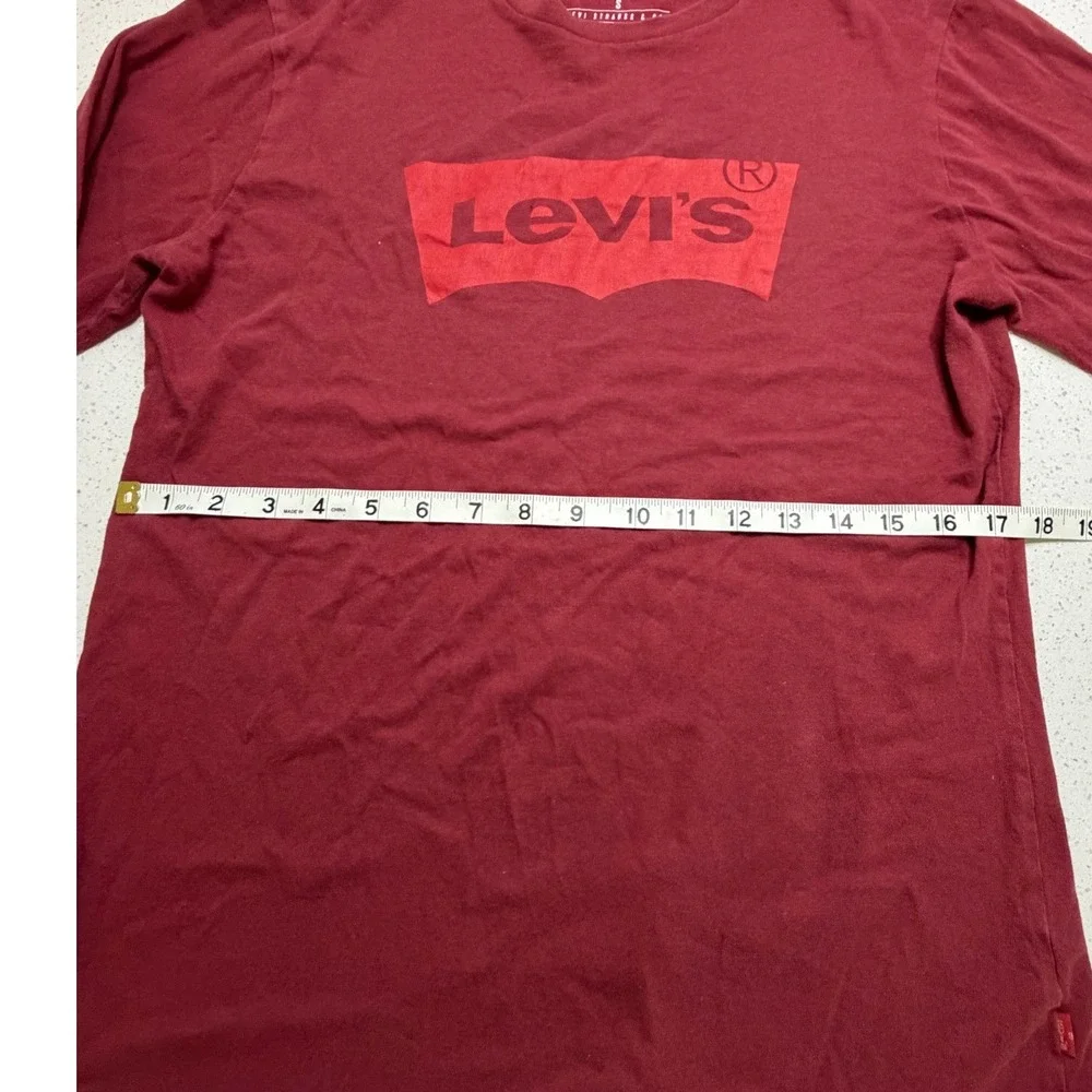Levis Mens Long Sleeve Graphic Tee Burgundy Red Batwing Logo Shirt Small